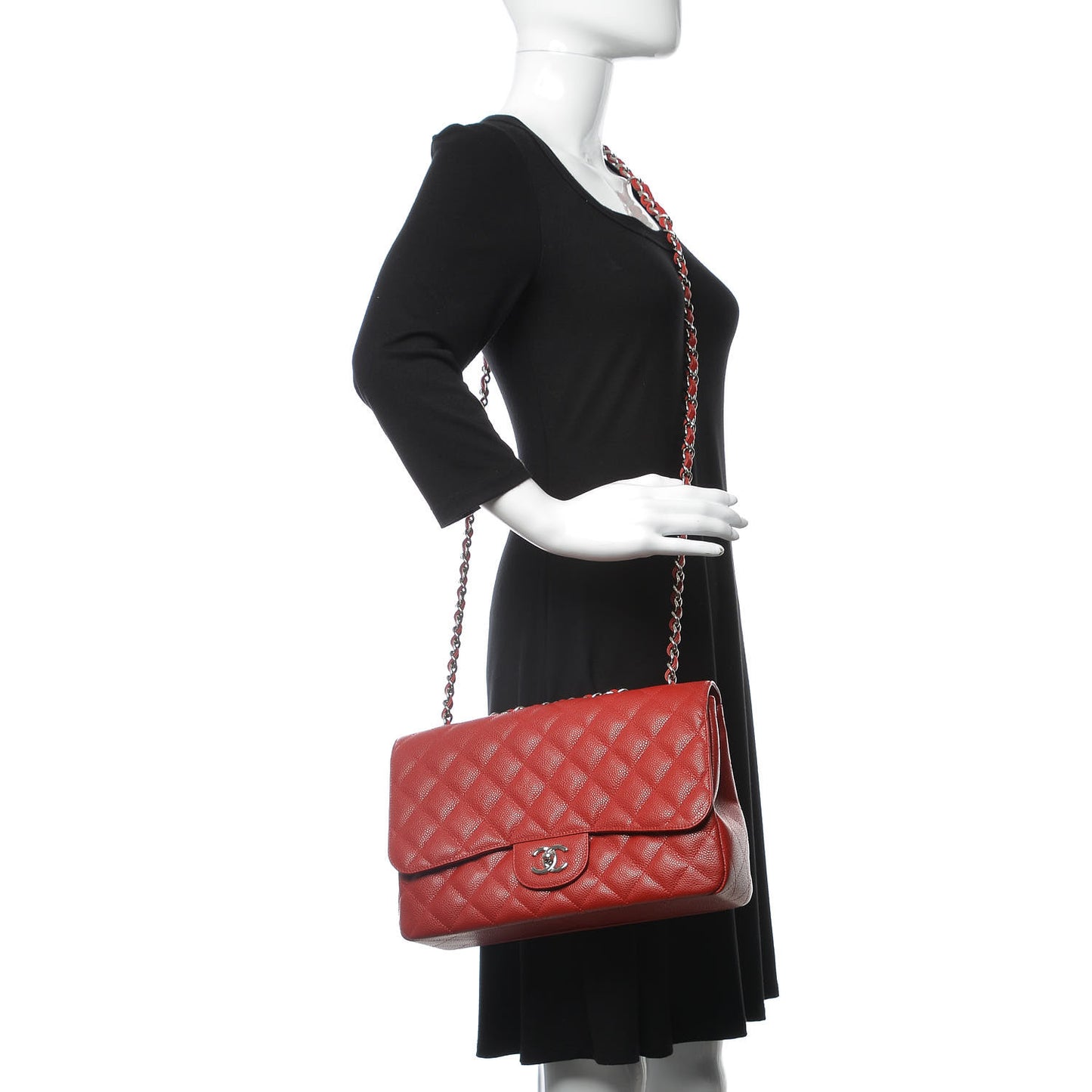 Caviar Quilted Jumbo Single Flap Red