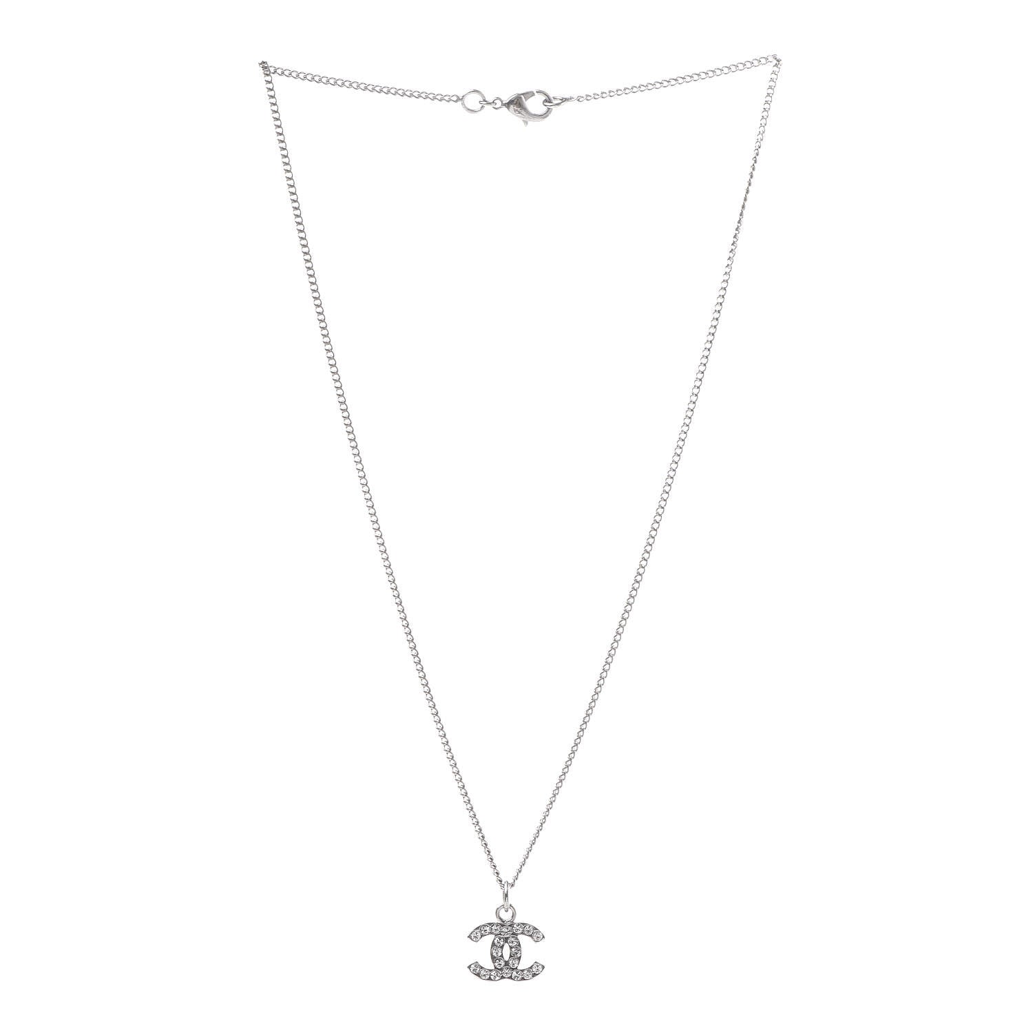 Chanel Crystal Timeless CC Necklace Silver 3 of 4
