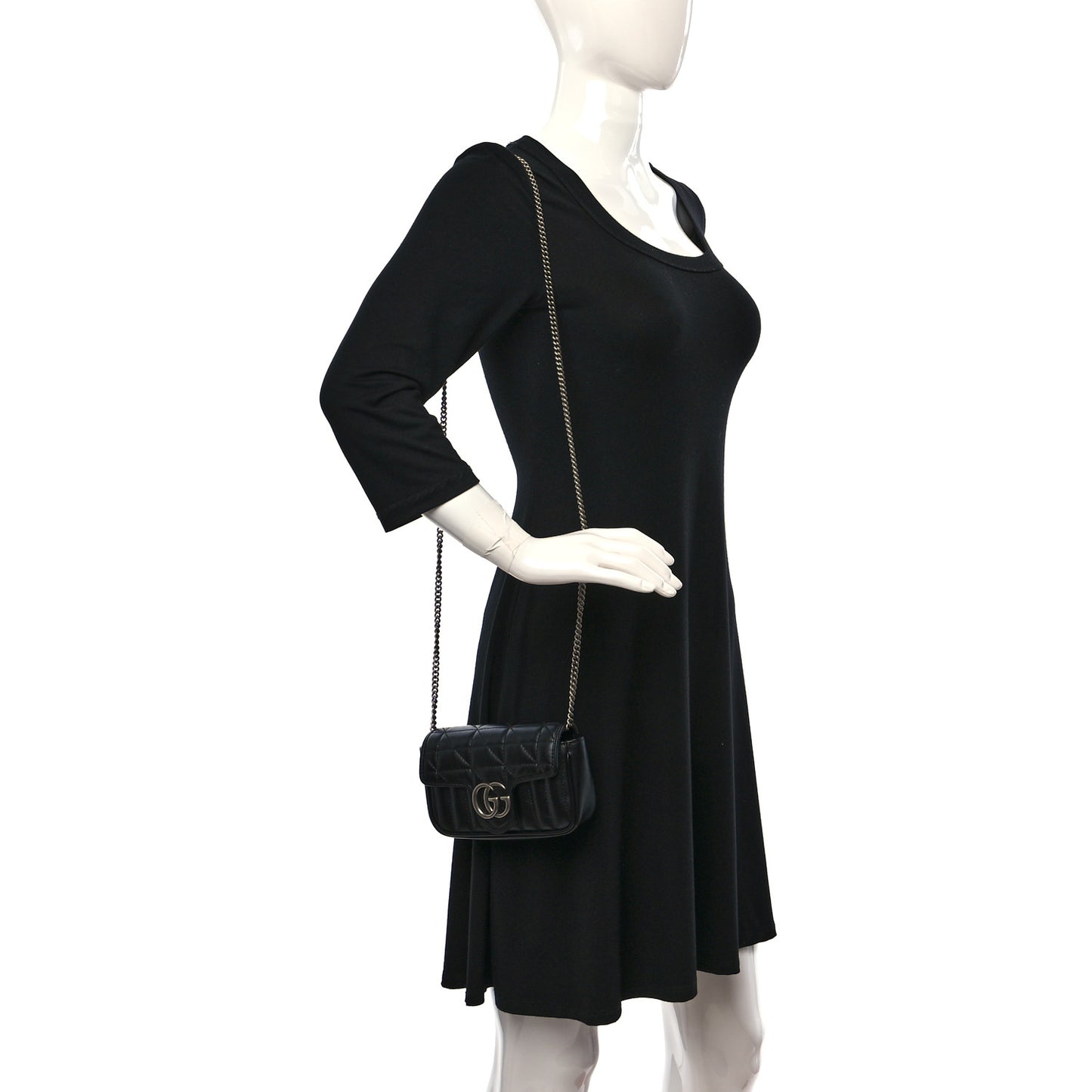 Calfskin Matelasse Aria Super Mini GG Marmont Shoulder Bag Black