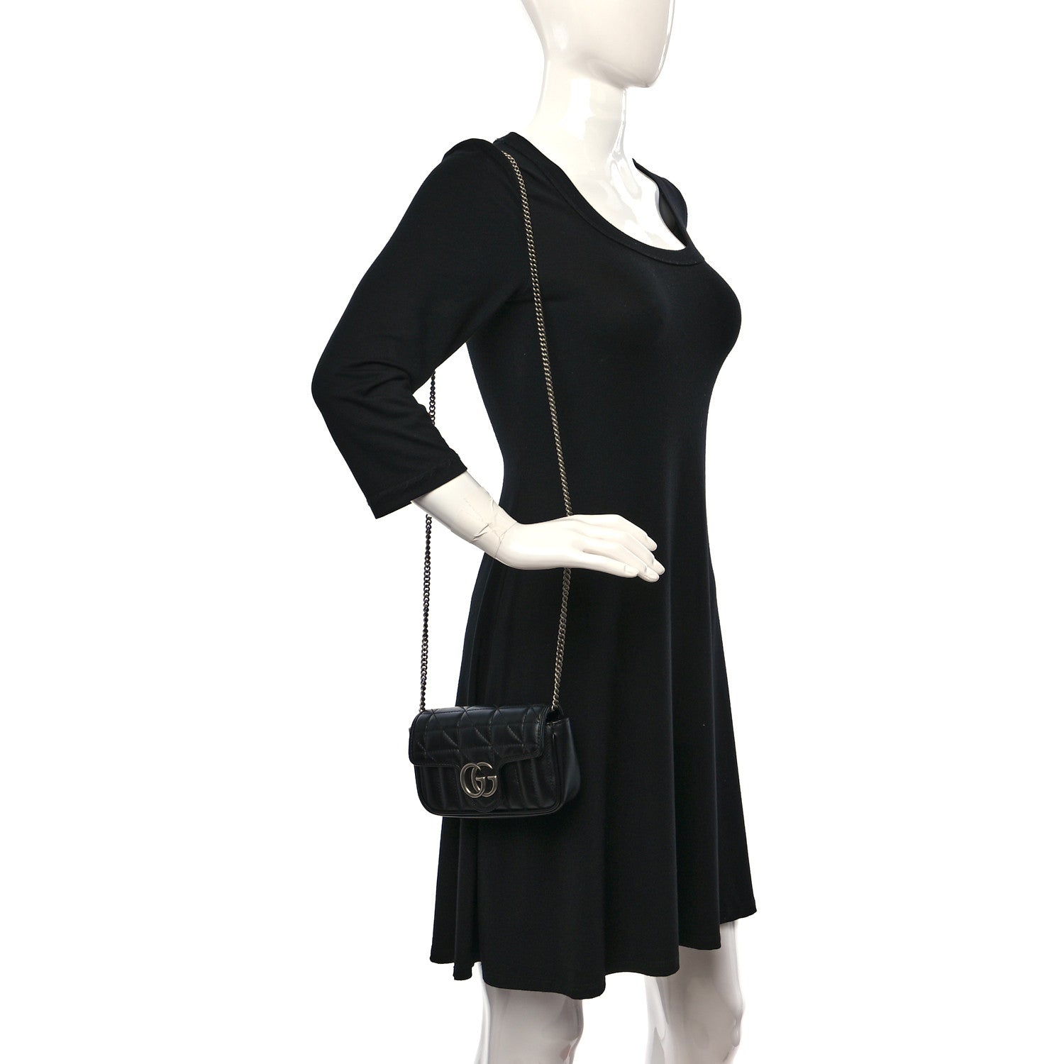 Gucci Calfskin Matelasse Aria Super Mini GG Marmont Shoulder Bag Black 2 of 10