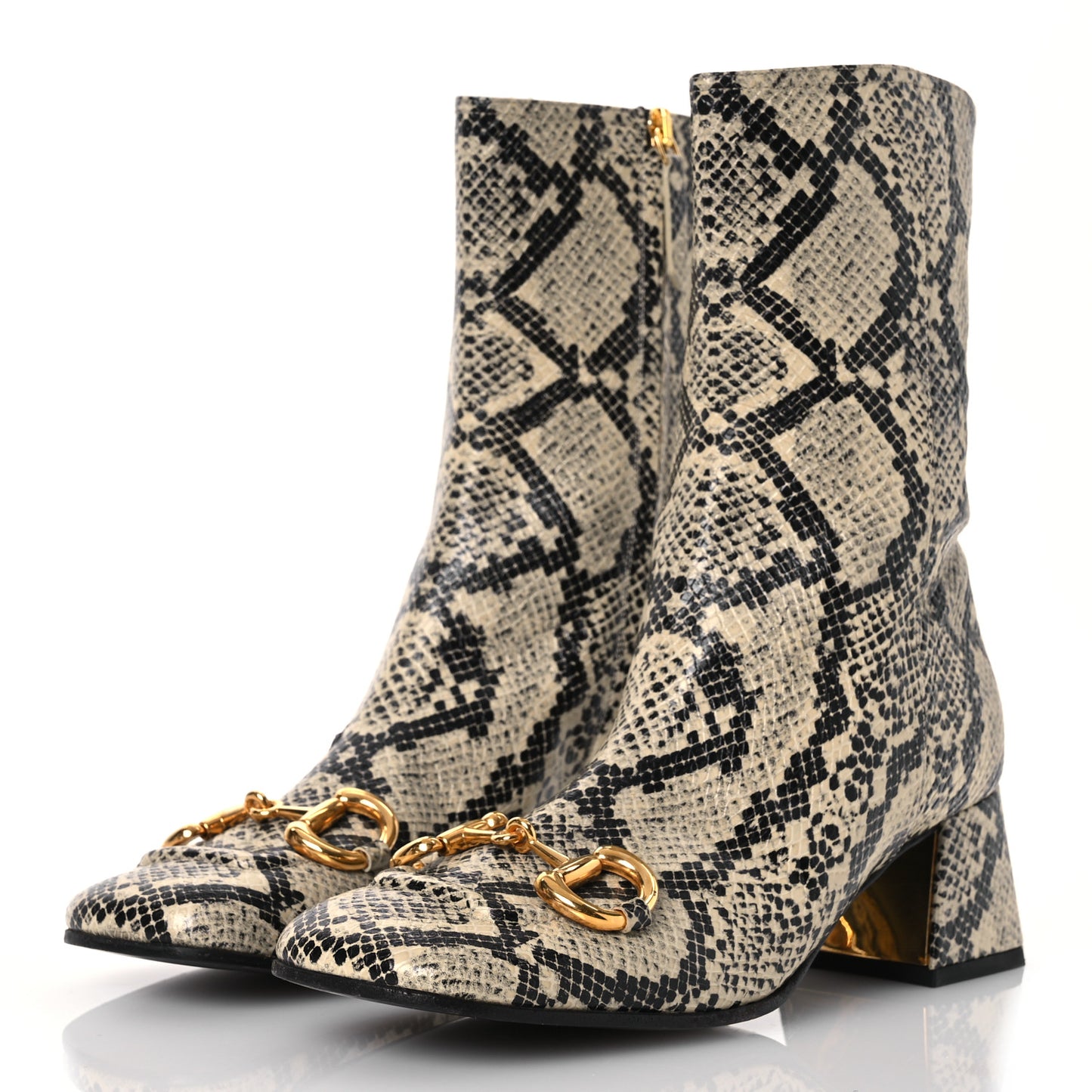 Calfskin Snakeskin Embossed Charlotte Horsebit 55mm Ankle Boots 37 Multicolor