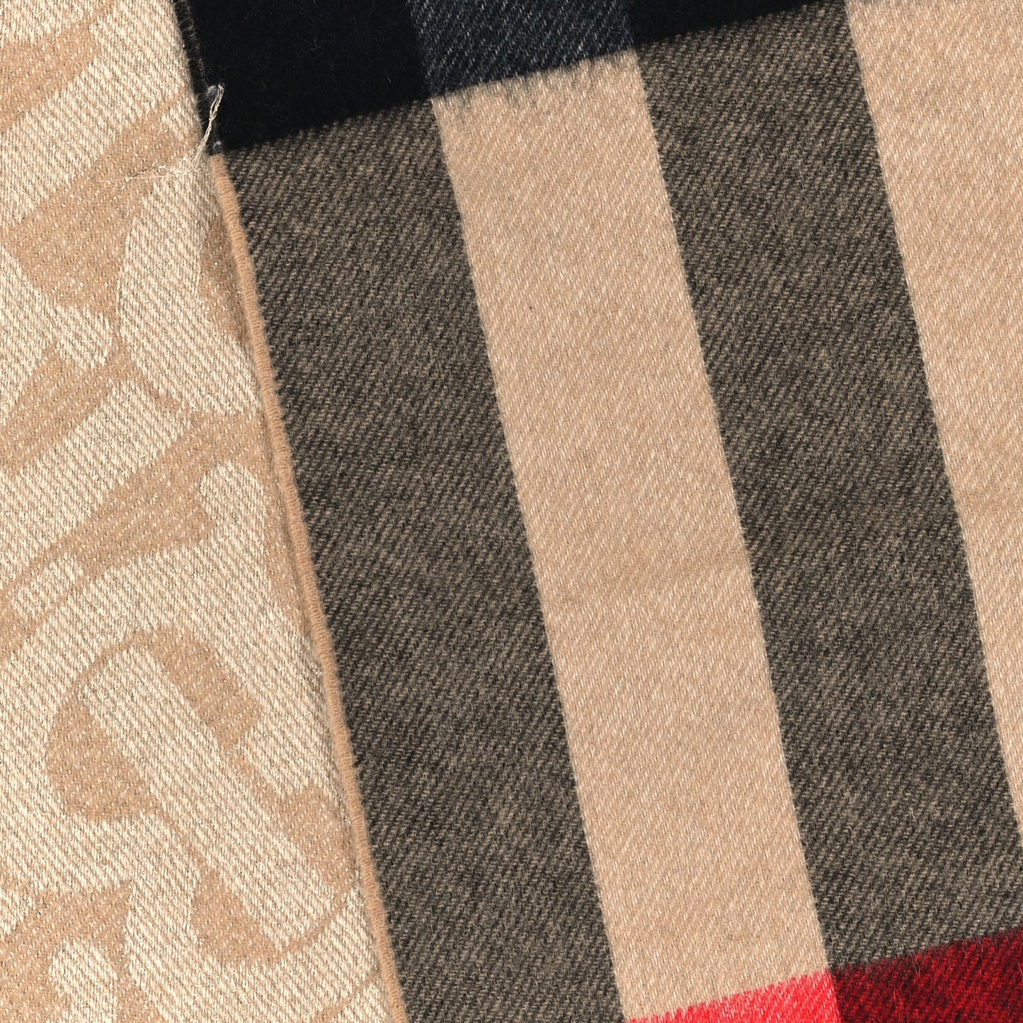 Cashmere Half Mega Check Monogram TB Reversible Fringe Scarf Archive Beige Gold