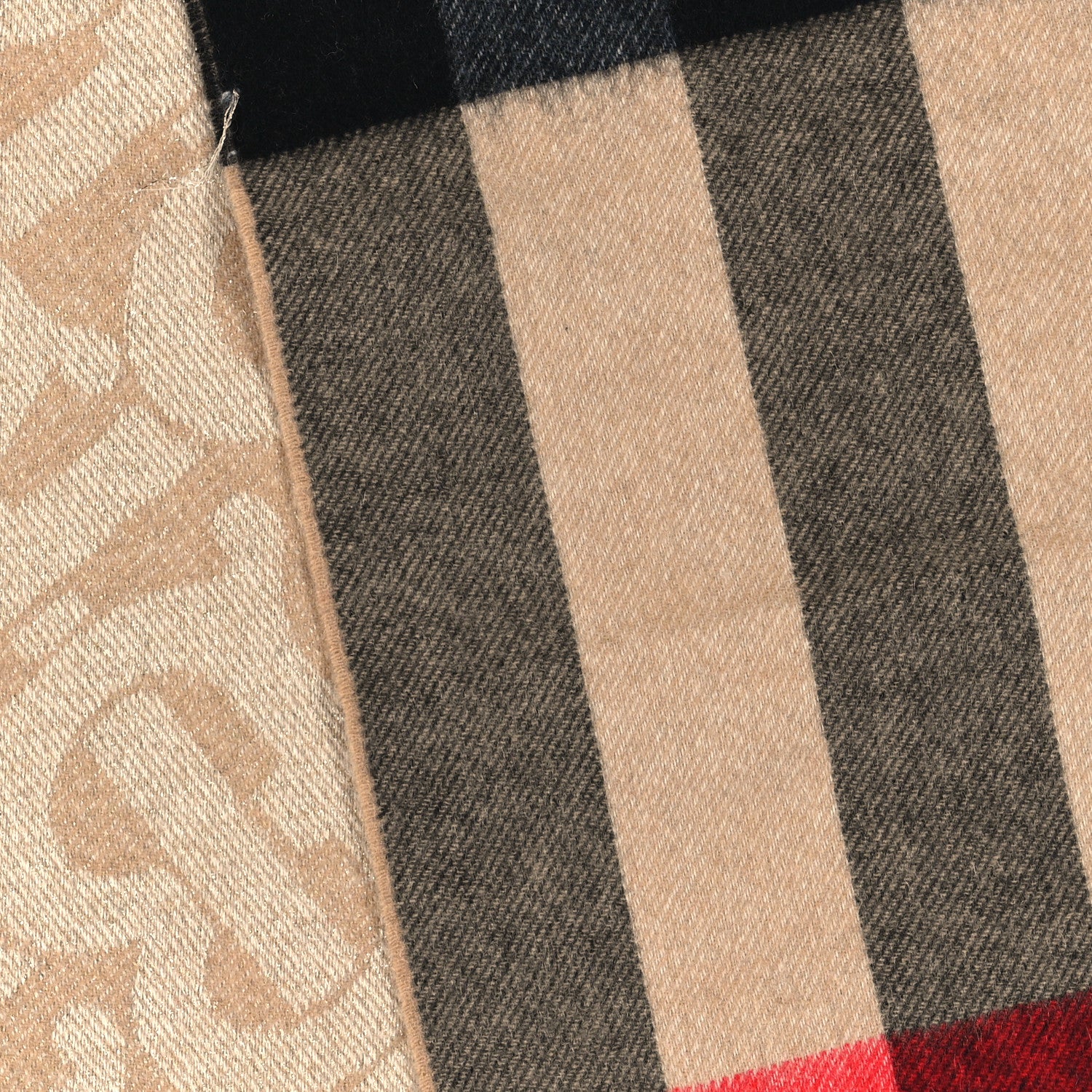 Burberry Cashmere Half Mega Check Monogram TB Reversible Fringe Scarf Archive Beige Gold 3 of 4