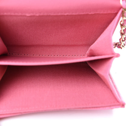 Chanel Caviar Quilted Flap Card Holder On Chain Pink 5 of 8