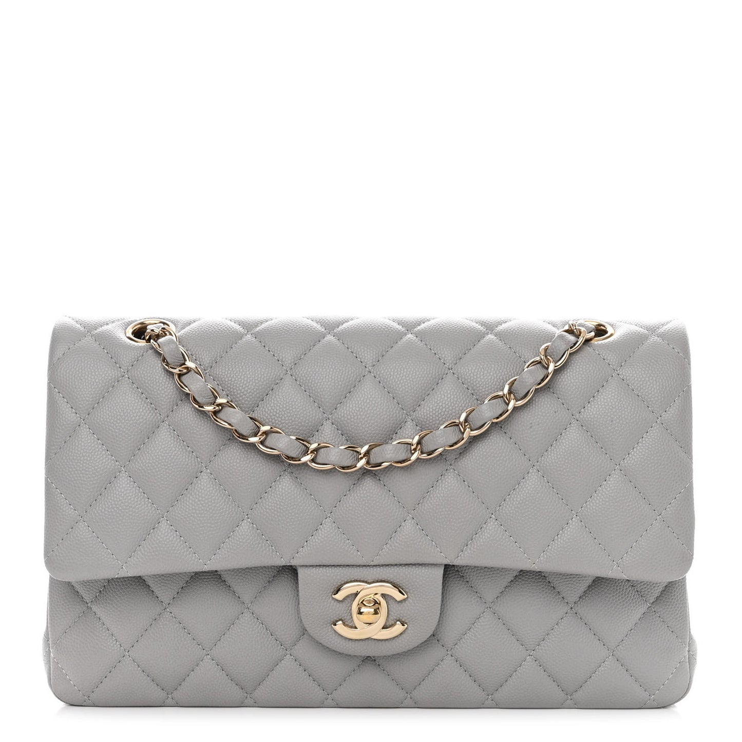 Caviar Quilted Medium Double Flap Grey