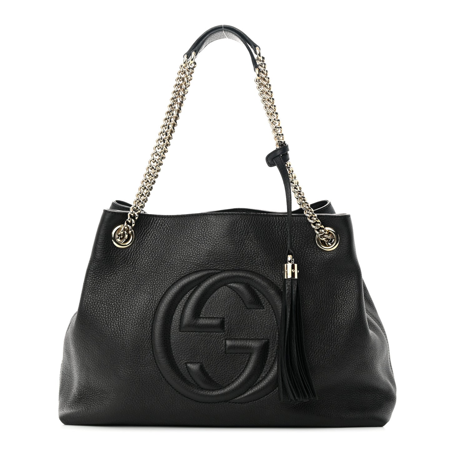 Pebbled Calfskin Medium Soho Chain Shoulder Bag Black