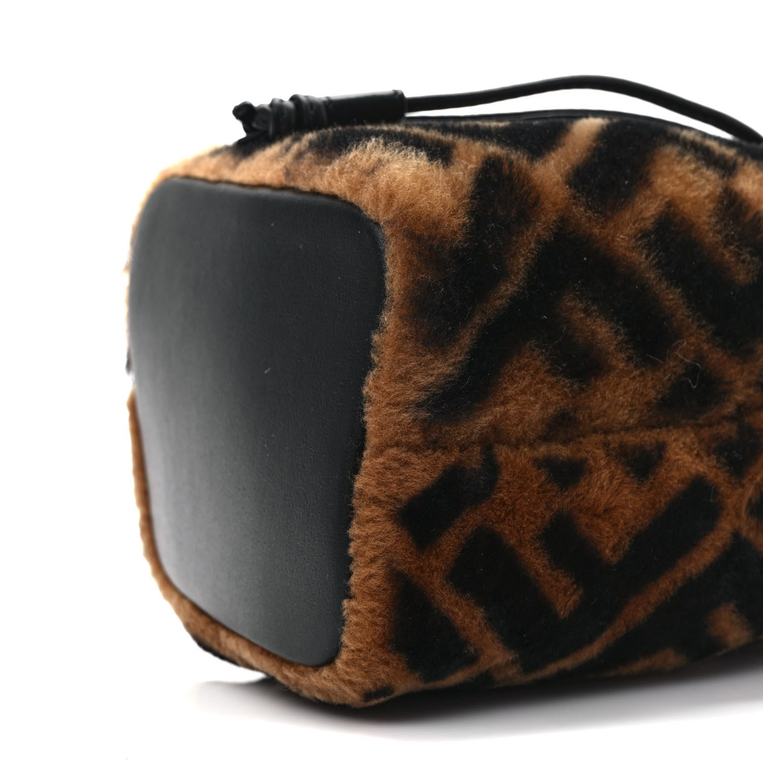 Fendi Shearling Vitello Dolce F is Fendi Macro FF 1974 Mini Mon Tresor Bucket Bag Tobacco Black 9 of 9