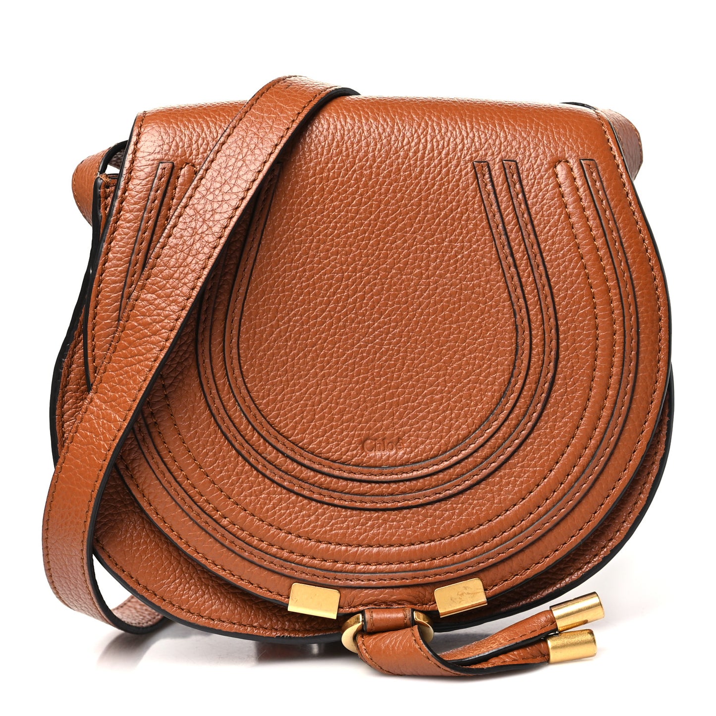 Grained Calfskin Small Marcie Saddle Bag Tan