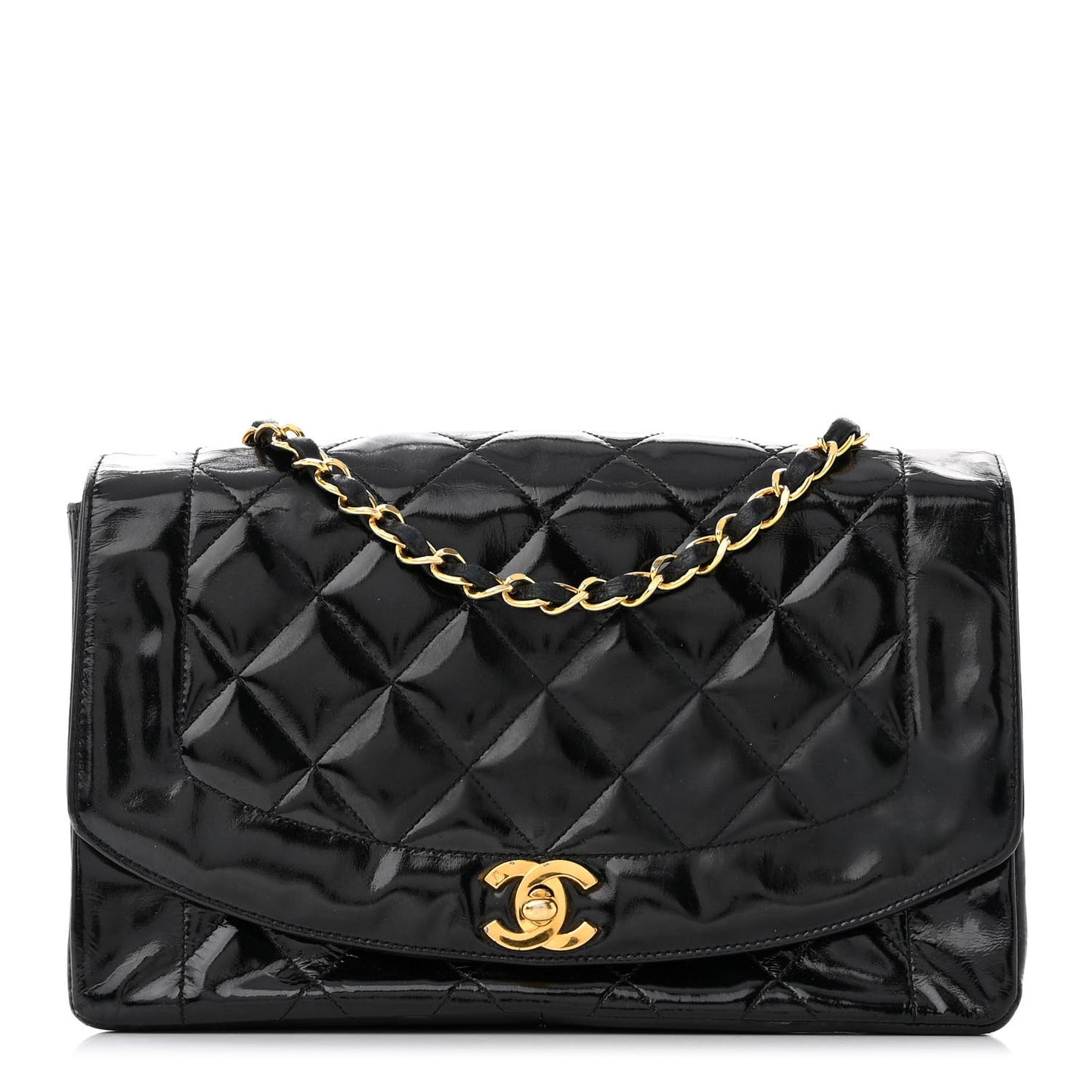 Patent Quilted Small Single Flap Black