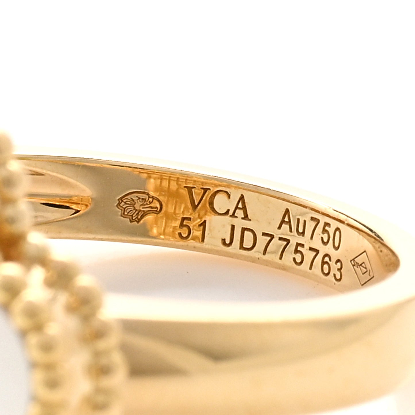 18K Yellow Gold Diamond Mother of Pearl Vintage Alhambra Ring 51 5.75