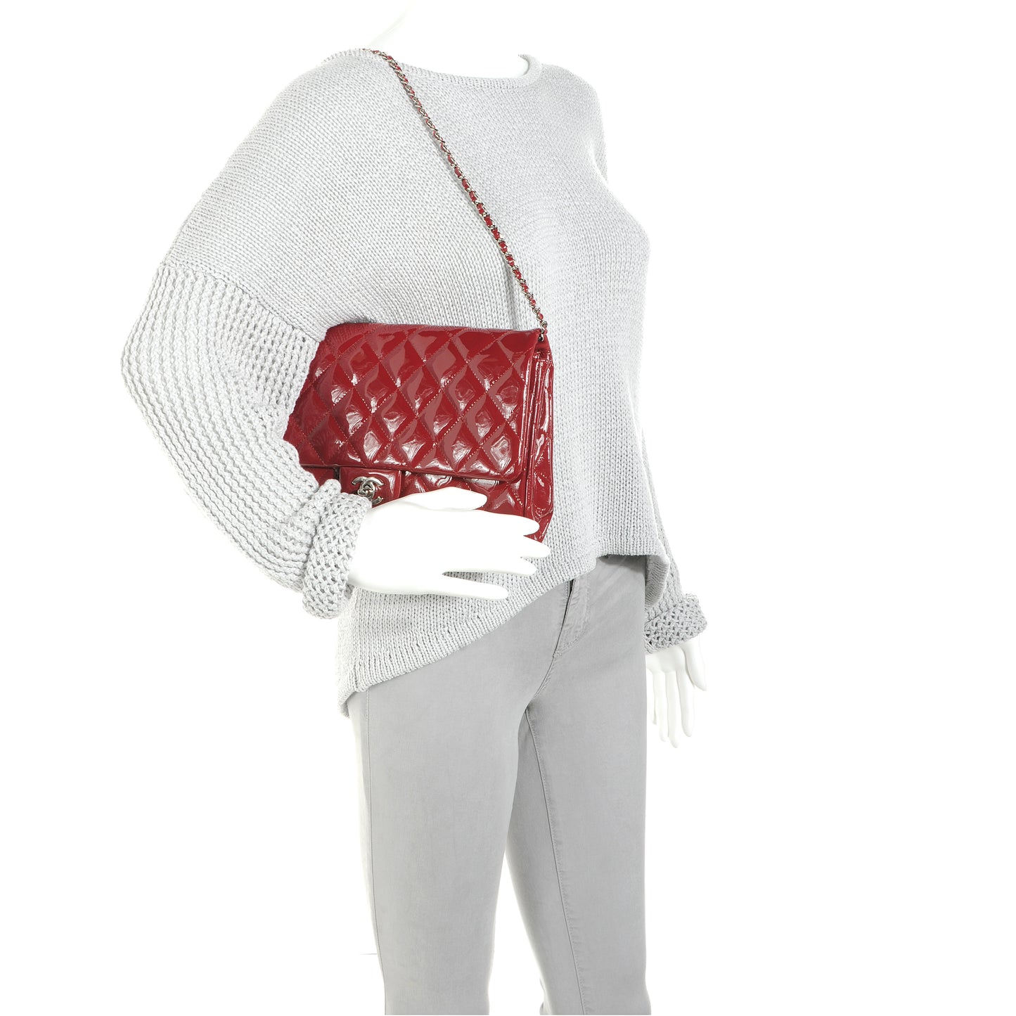Patent Quilted Clutch Flap Red
