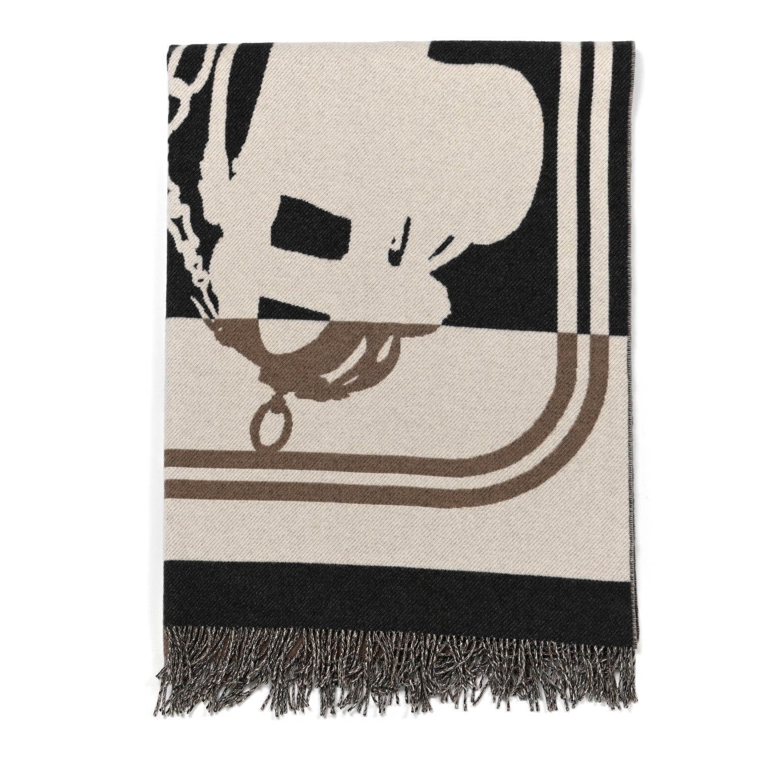 Hermes Wool Cashmere Brides De Gala Blanket Black Ecru Camel 1 of 3