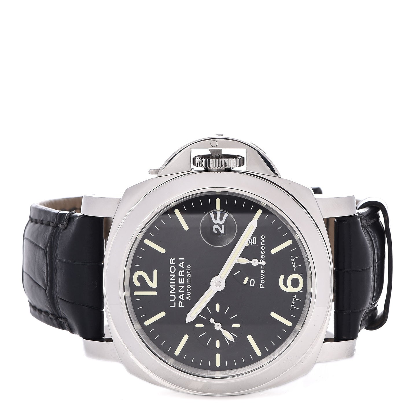 Stainless Steel Alligator 44mm Luminor 3 Day Power Reserve Automatic Watch Black PAM01090