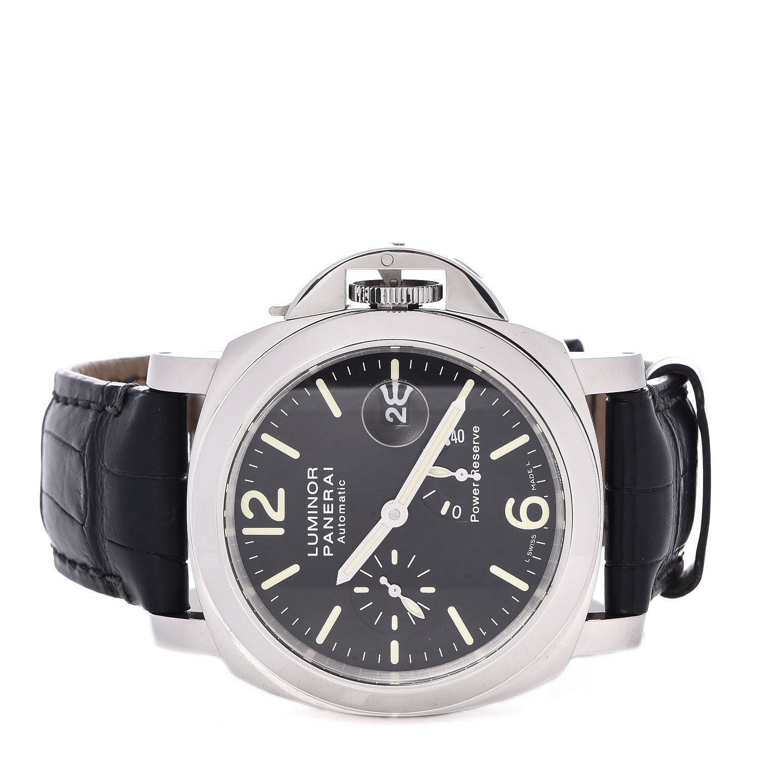Panerai Stainless Steel Alligator 44mm Luminor 3 Day Power Reserve Automatic Watch Black PAM01090 3 of 7