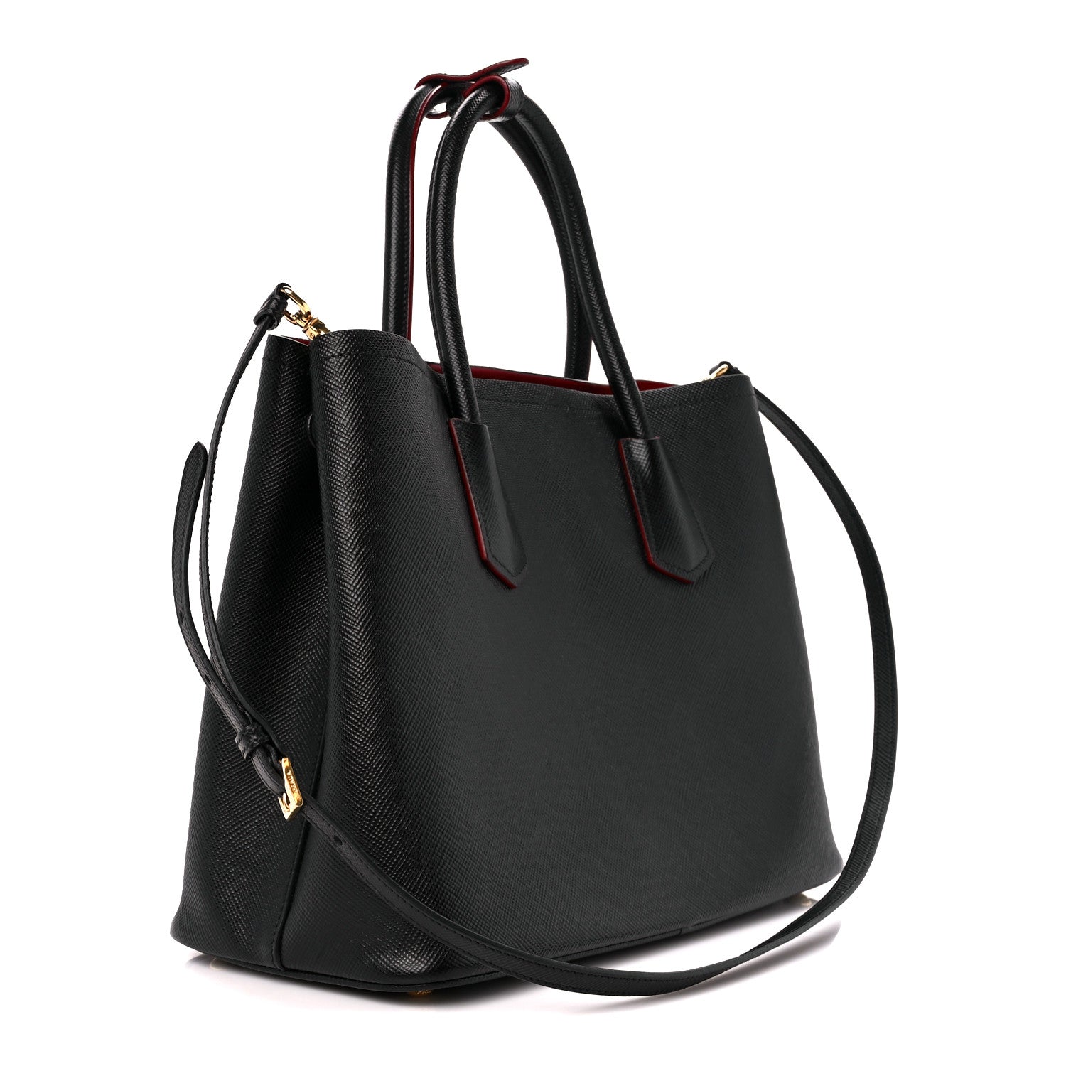Prada Saffiano Cuir Medium Double Bag Black Fuoco 3 of 11