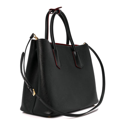 Prada Saffiano Cuir Medium Double Bag Black Fuoco 3 of 11