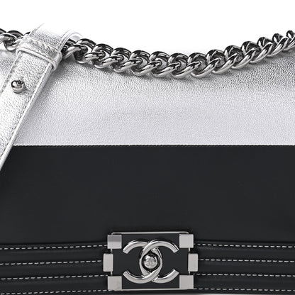 Chanel Metallic Goatskin Calfskin Medium Boy Flap Silver Black 10 of 11