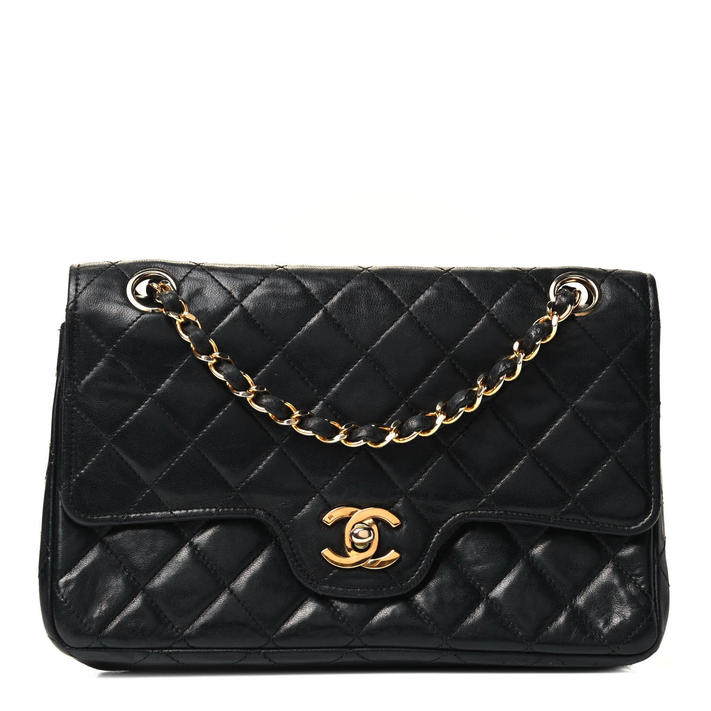 Lambskin Quilted Small Double Flap Black
