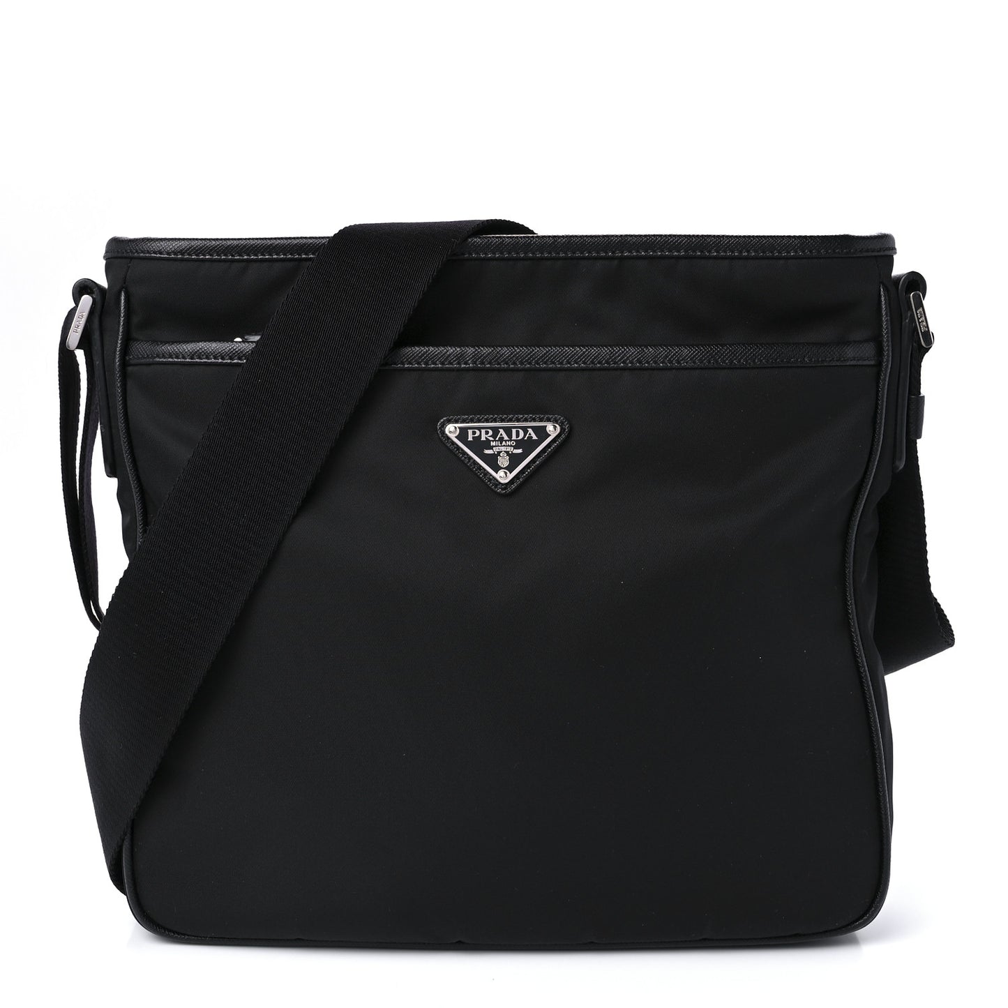 Tessuto Nylon Saffiano Flat Messenger Bag Black