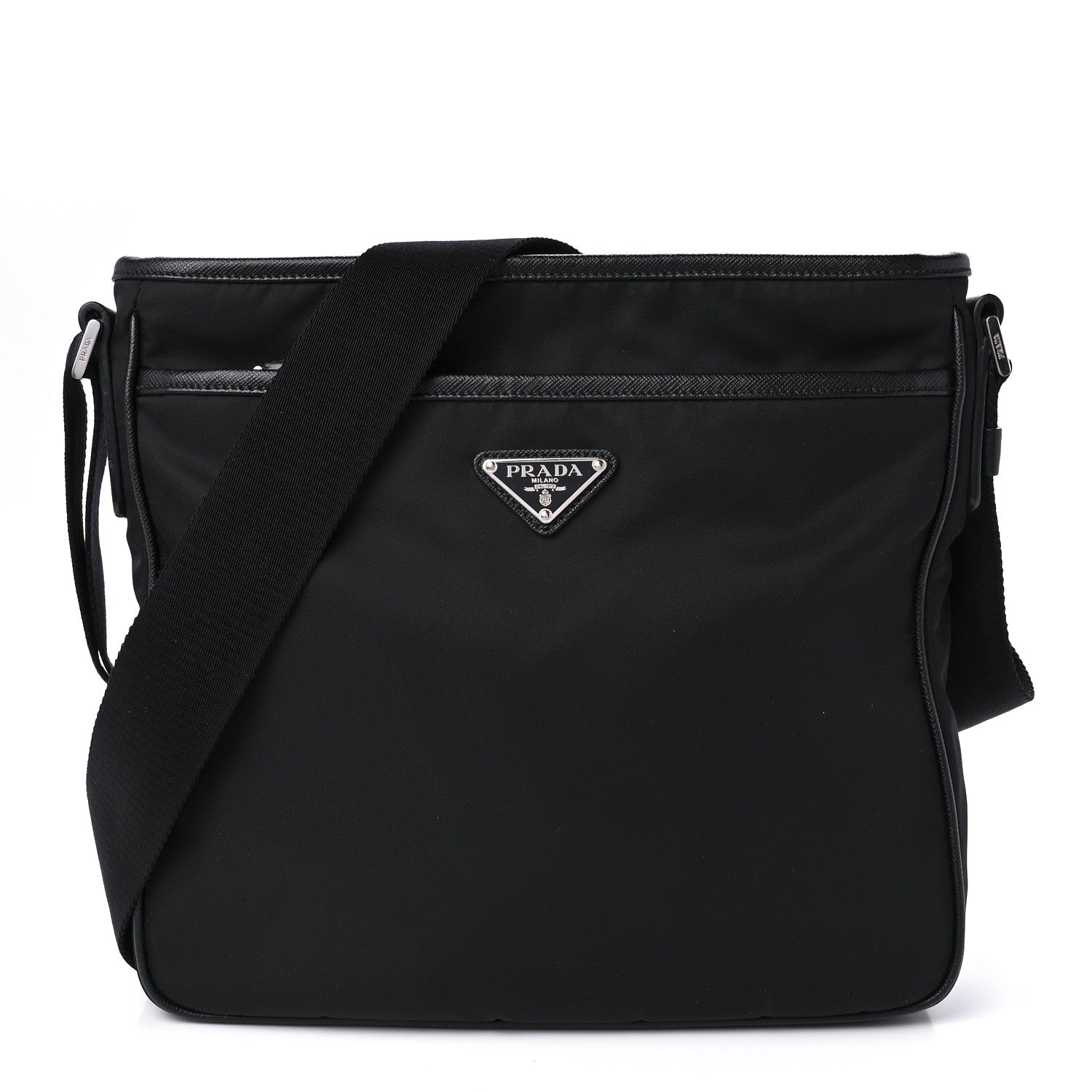 Prada Tessuto Nylon Saffiano Flat Messenger Bag Black 1 of 10