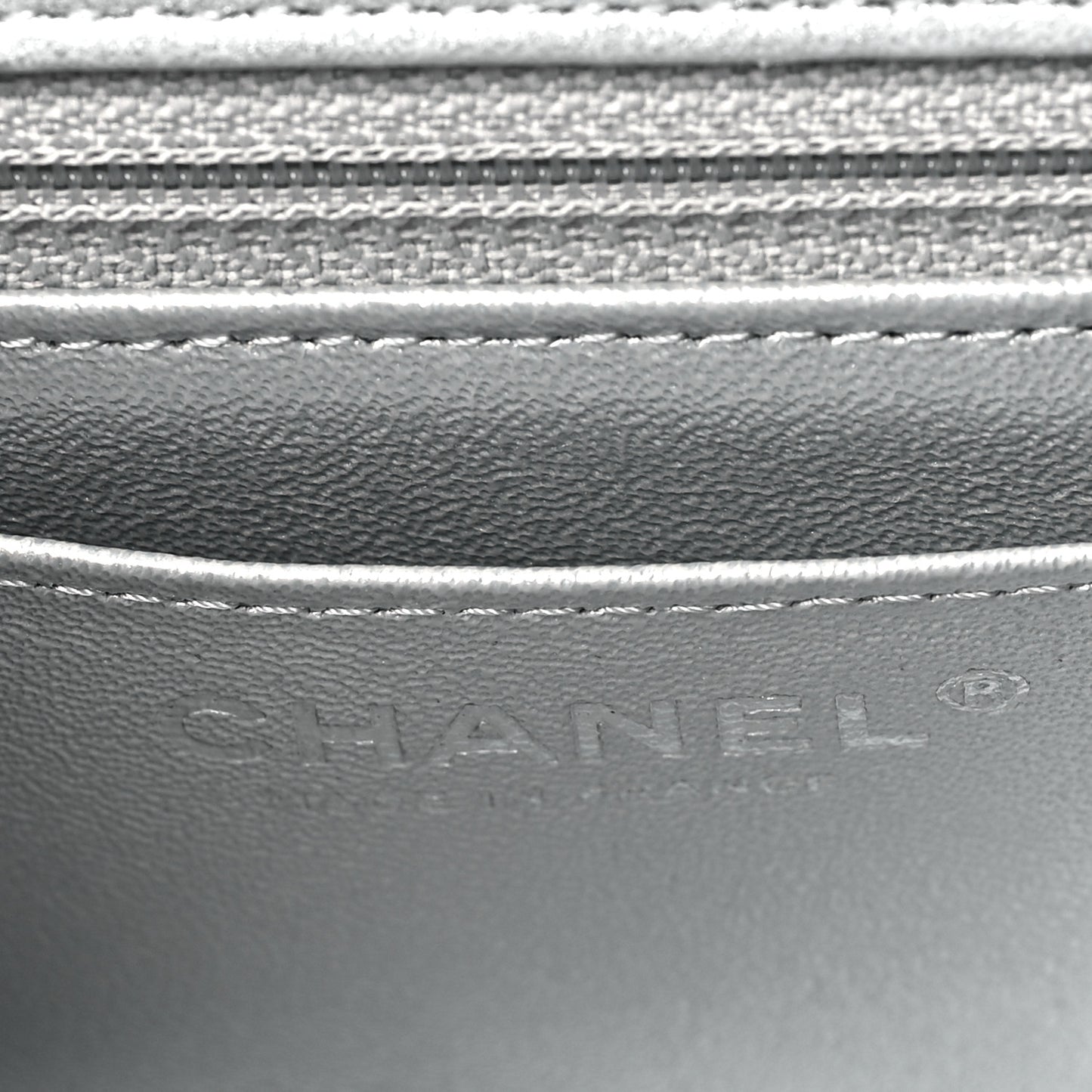 Metallic Lambskin Quilted Mini Rectangular Flap Silver