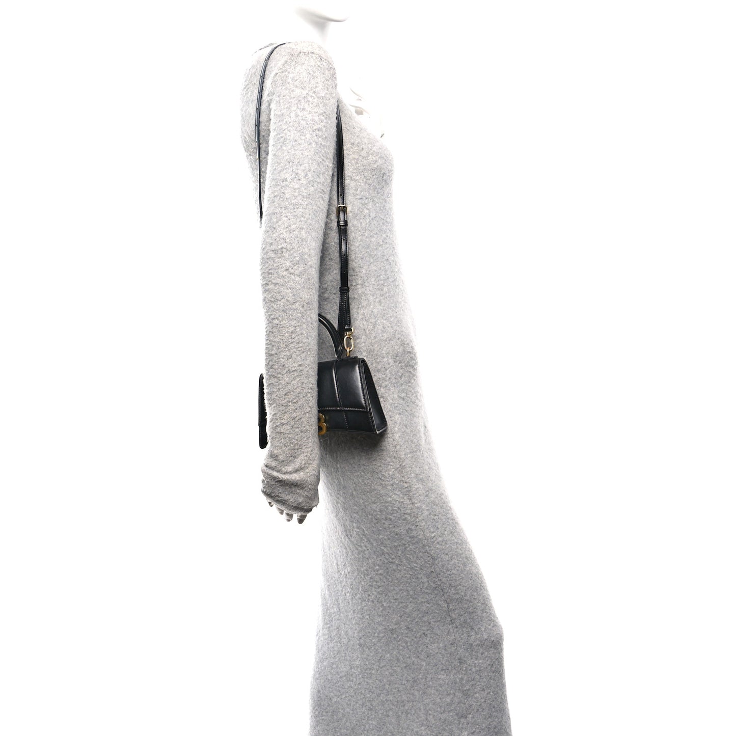Shiny Box Calfskin Hourglass Top Handle Bag XS Black