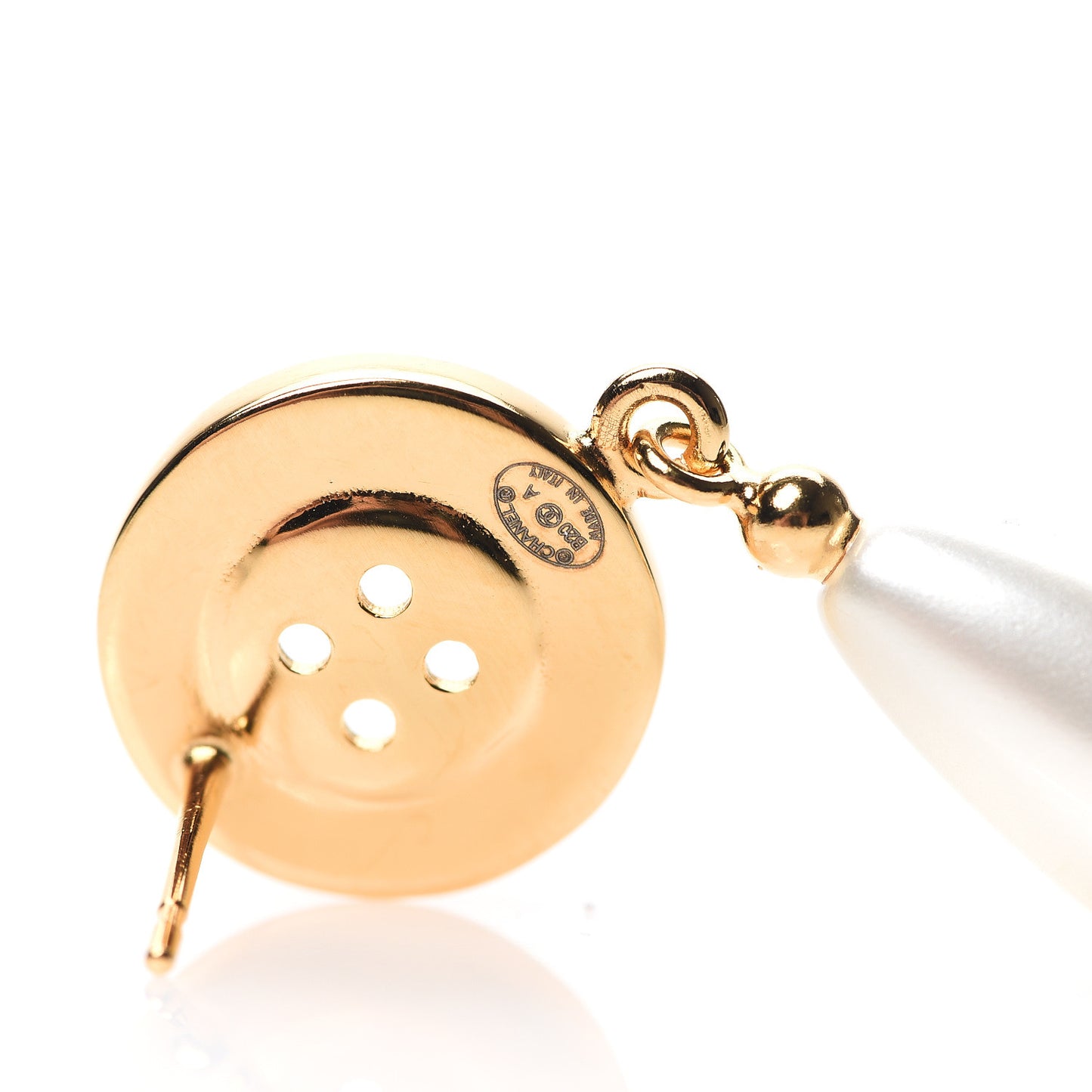 Metal Pearl Paris Button Drop Earrings Gold