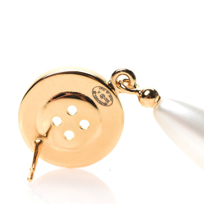 Chanel Metal Pearl Paris Button Drop Earrings Gold 4 of 5