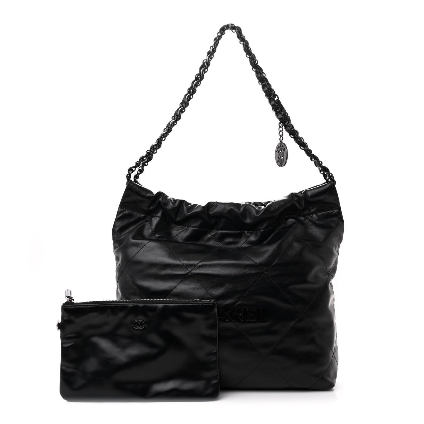 Shiny Calfskin Quilted Small Chanel 22 So Black