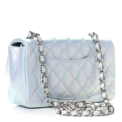 Chanel Iridescent Calfskin Quilted Mini Rectangular Flap Light Blue 3 of 13