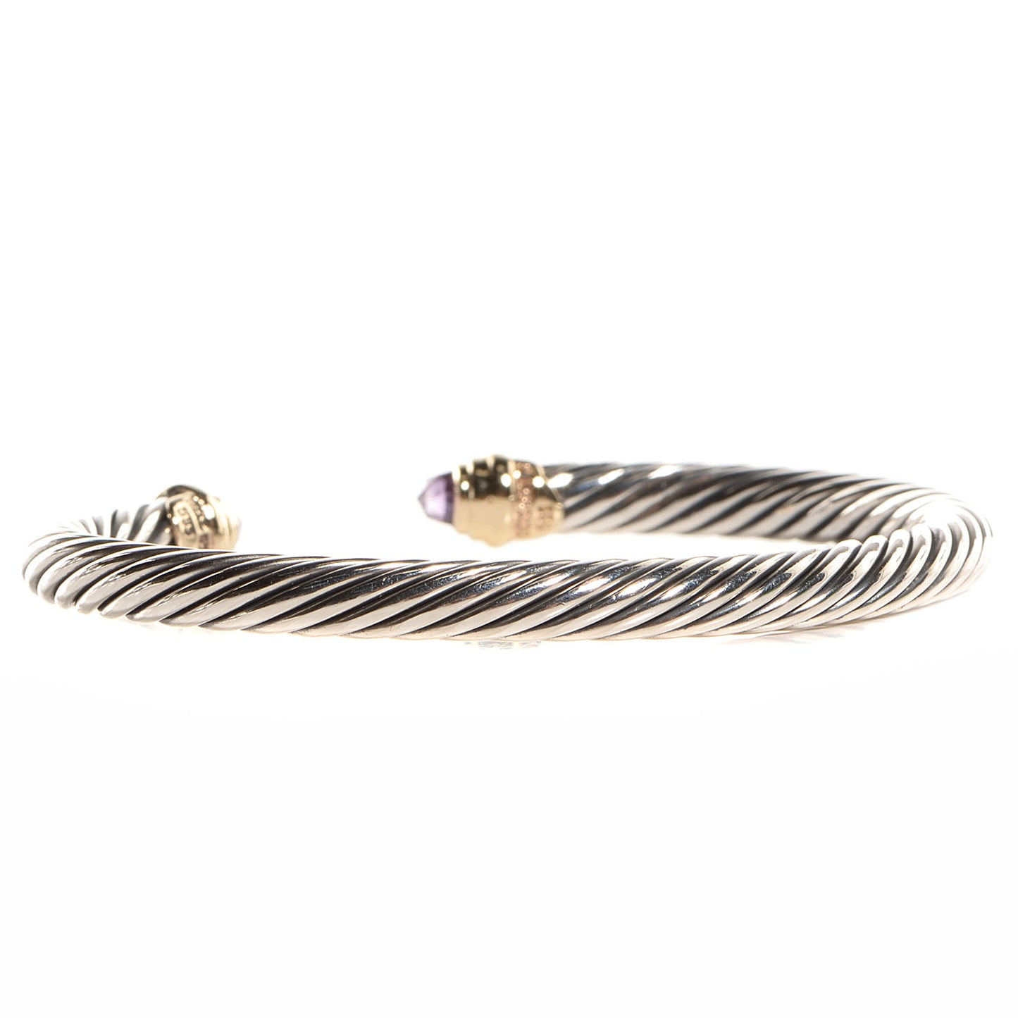 Sterling Silver 14K Yellow Gold Amethyst 5mm Cable Classics Petite Color Bracelet