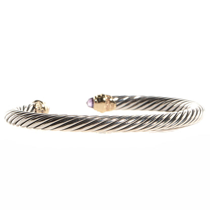David Yurman Sterling Silver 14K Yellow Gold Amethyst 5mm Cable Classics Petite Color Bracelet 3 of 5