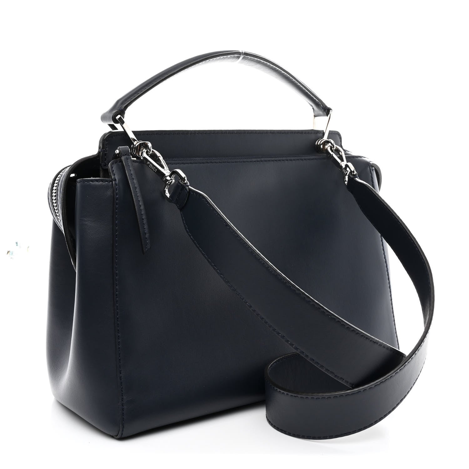 Fendi Vitello Baltico Dolce DotCom Satchel Navy Yellow 3 of 10