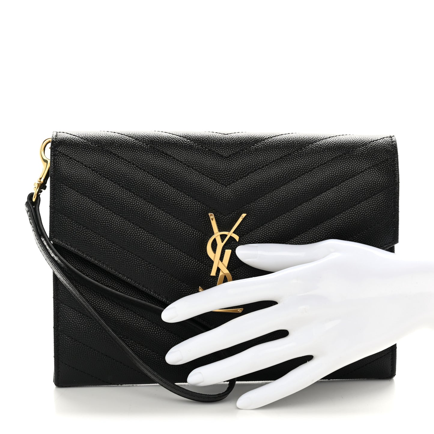 Grain De Poudre Matelasse Chevron Monogram Envelope Clutch Black