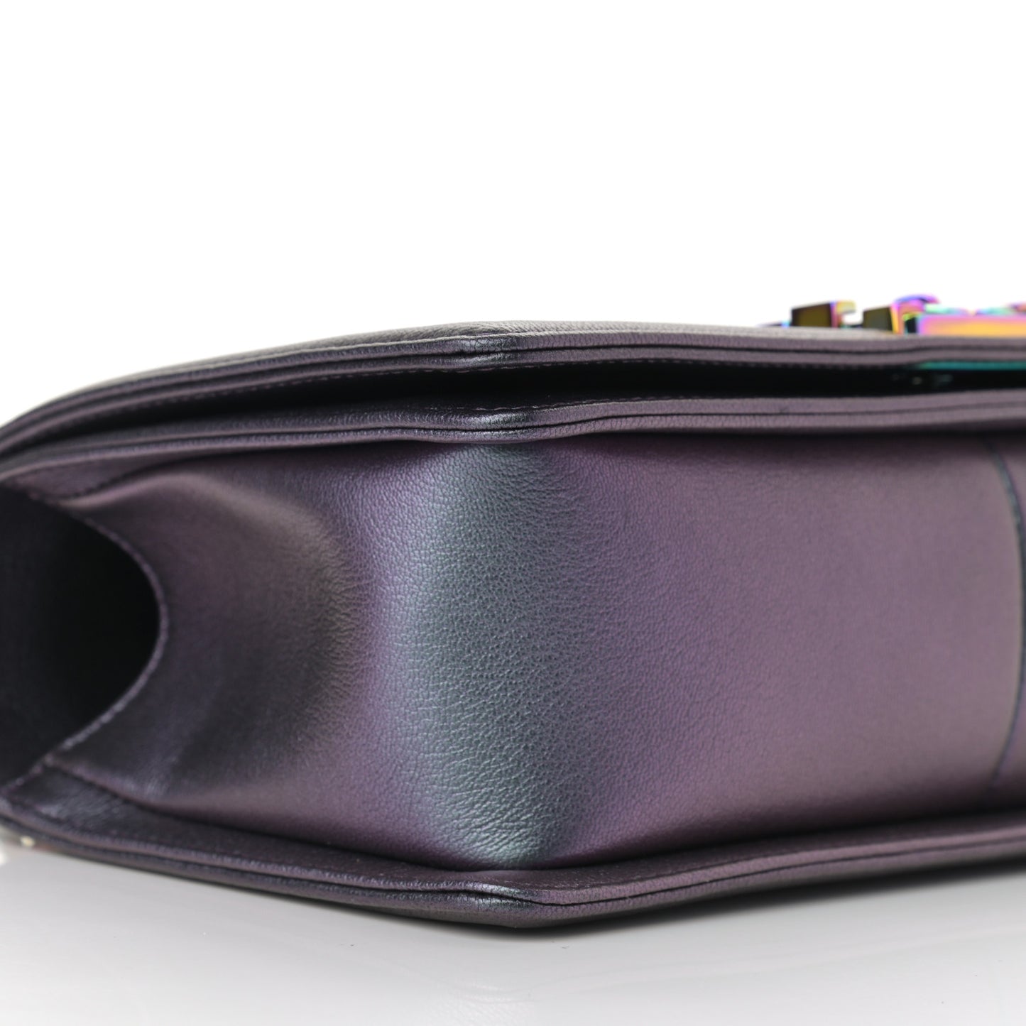 Iridescent Goatskin Quilted Medium Boy Flap Purple