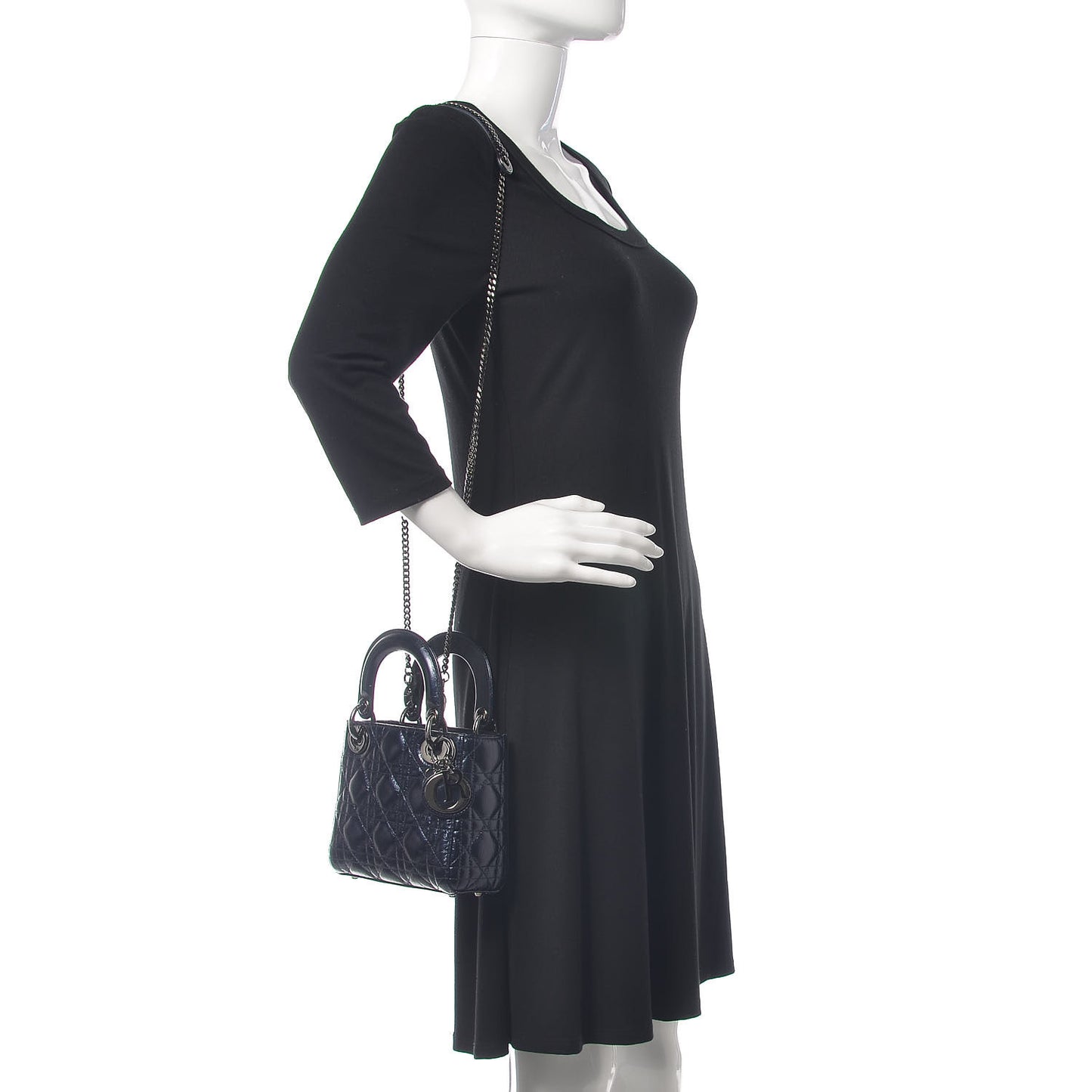 Metallic Calfskin Cannage Mini Lady Dior Marine