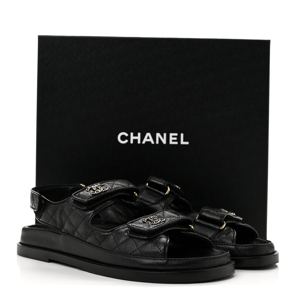 Chanel Grained Calfskin Velcro Dad Sandals 39.5 Black 11 of 11