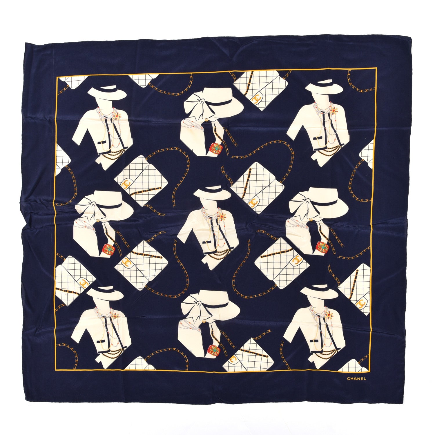 Chanel Silk Coco Square Scarf Navy 1 of 3