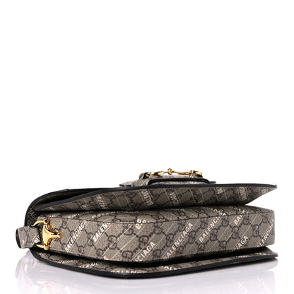 Gucci X BALENCIAGA GG Supreme Monogram Logo Print Horsebit 1955 Shoulder Bag Beige Ebony 4 of 10