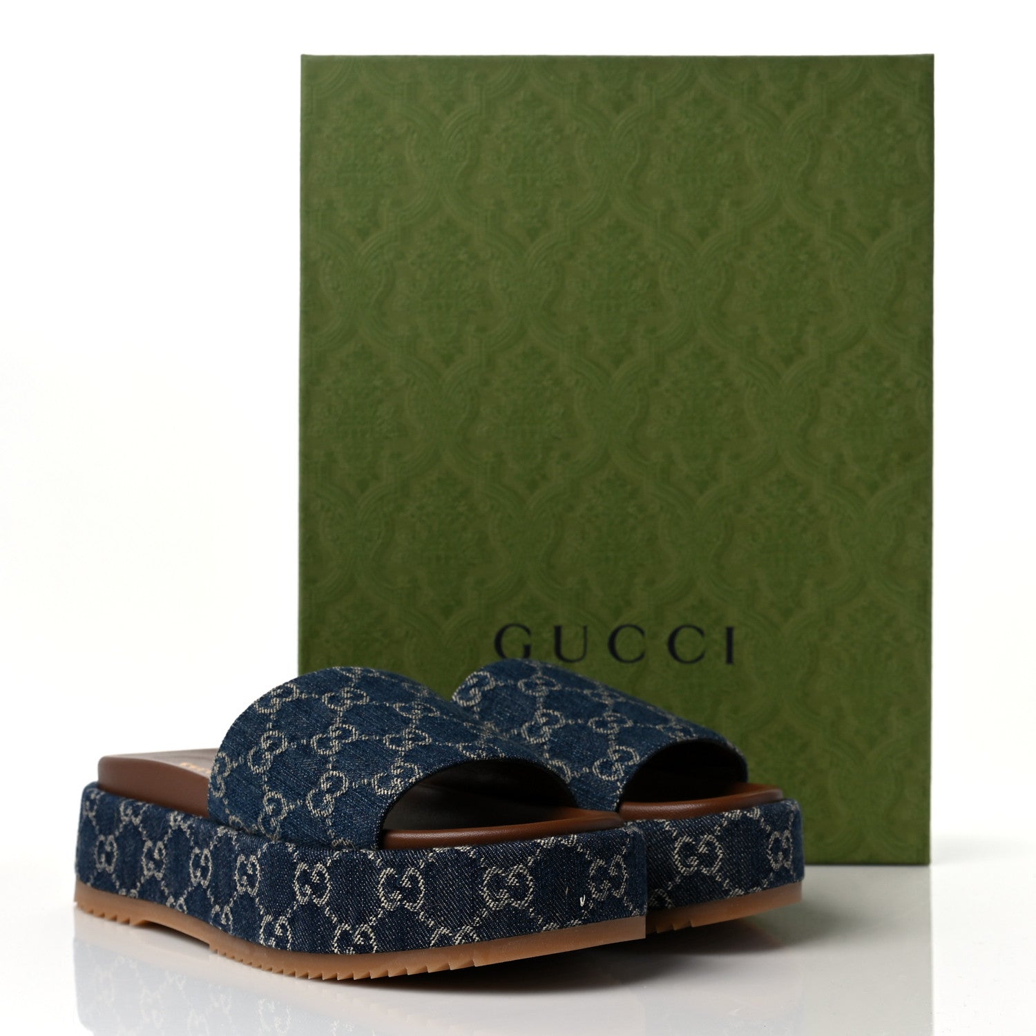 Gucci New Denim GG Monogram Angelina Platform 55mm Slide Sandals 39.5 Blue Tea 9 of 9