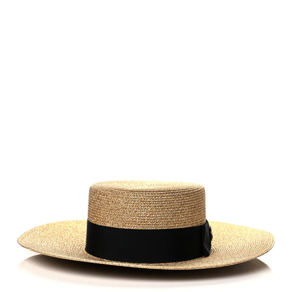 Gucci Glittered Straw Grosgrain Wide Brim Hat S Gold Black 5 of 9