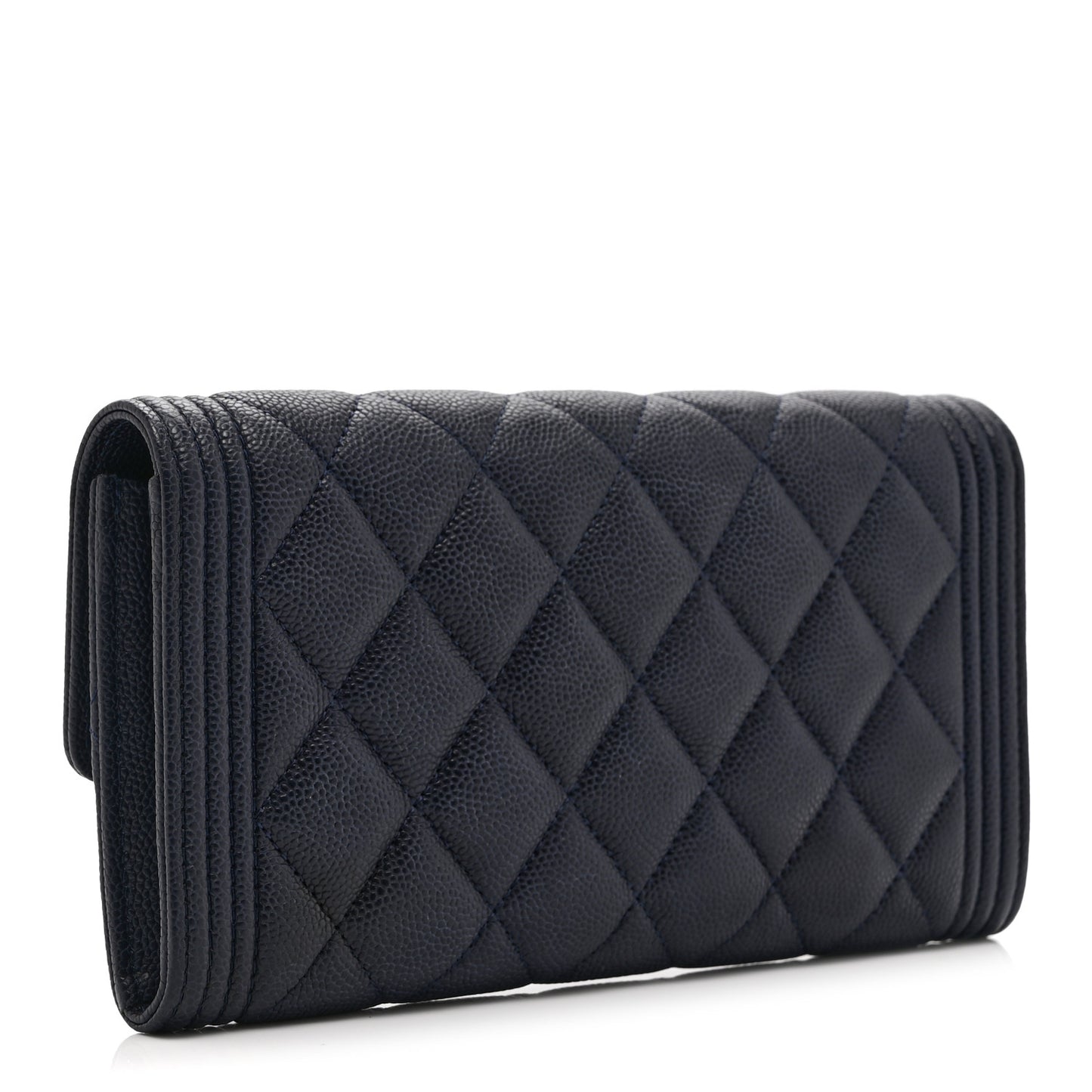 Caviar Quilted Large Boy Gusset Flap Wallet Blue