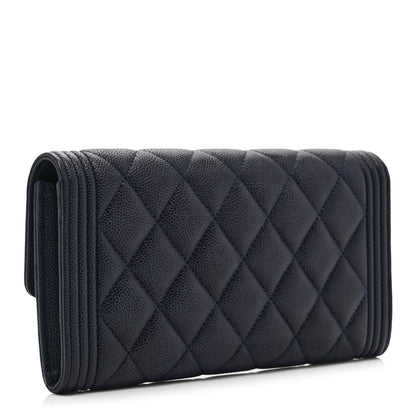 Chanel Caviar Quilted Large Boy Gusset Flap Wallet Blue 3 of 11