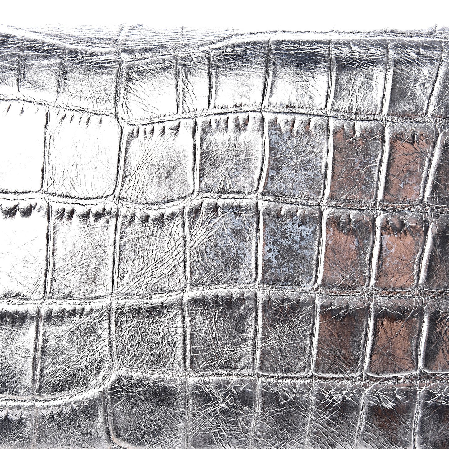 Calfskin Crocodile Embossed Monogram Chain Wallet Argento