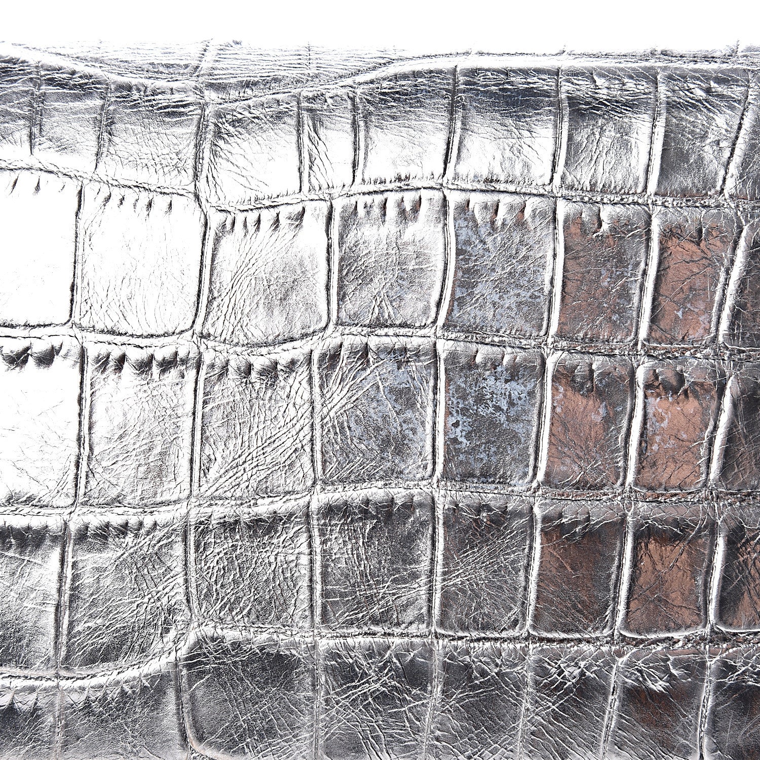 Saint Laurent Calfskin Crocodile Embossed Monogram Chain Wallet Argento 11 of 13