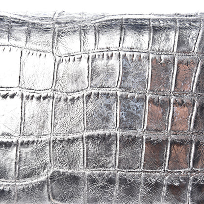 Saint Laurent Calfskin Crocodile Embossed Monogram Chain Wallet Argento 11 of 13