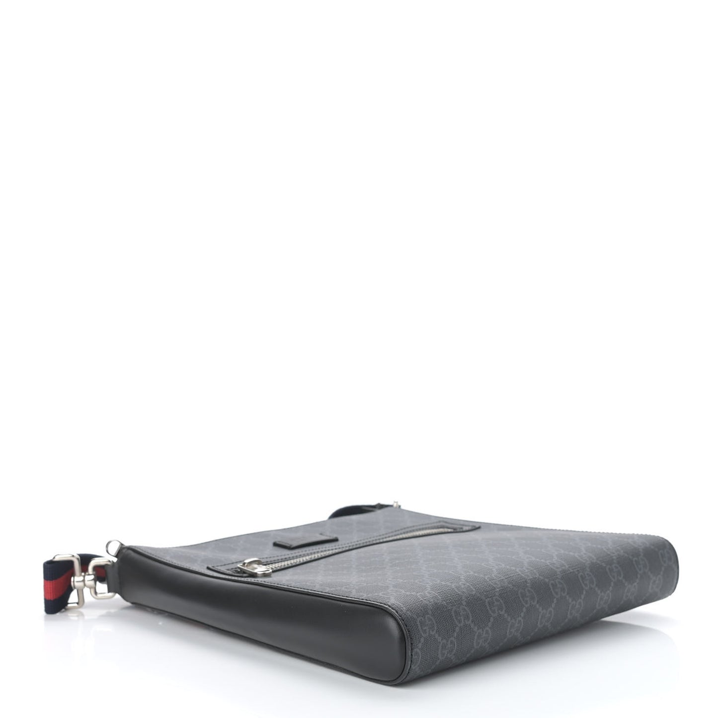 GG Supreme Monogram Appia Calfskin Web Flat Messenger Bag Black Grey