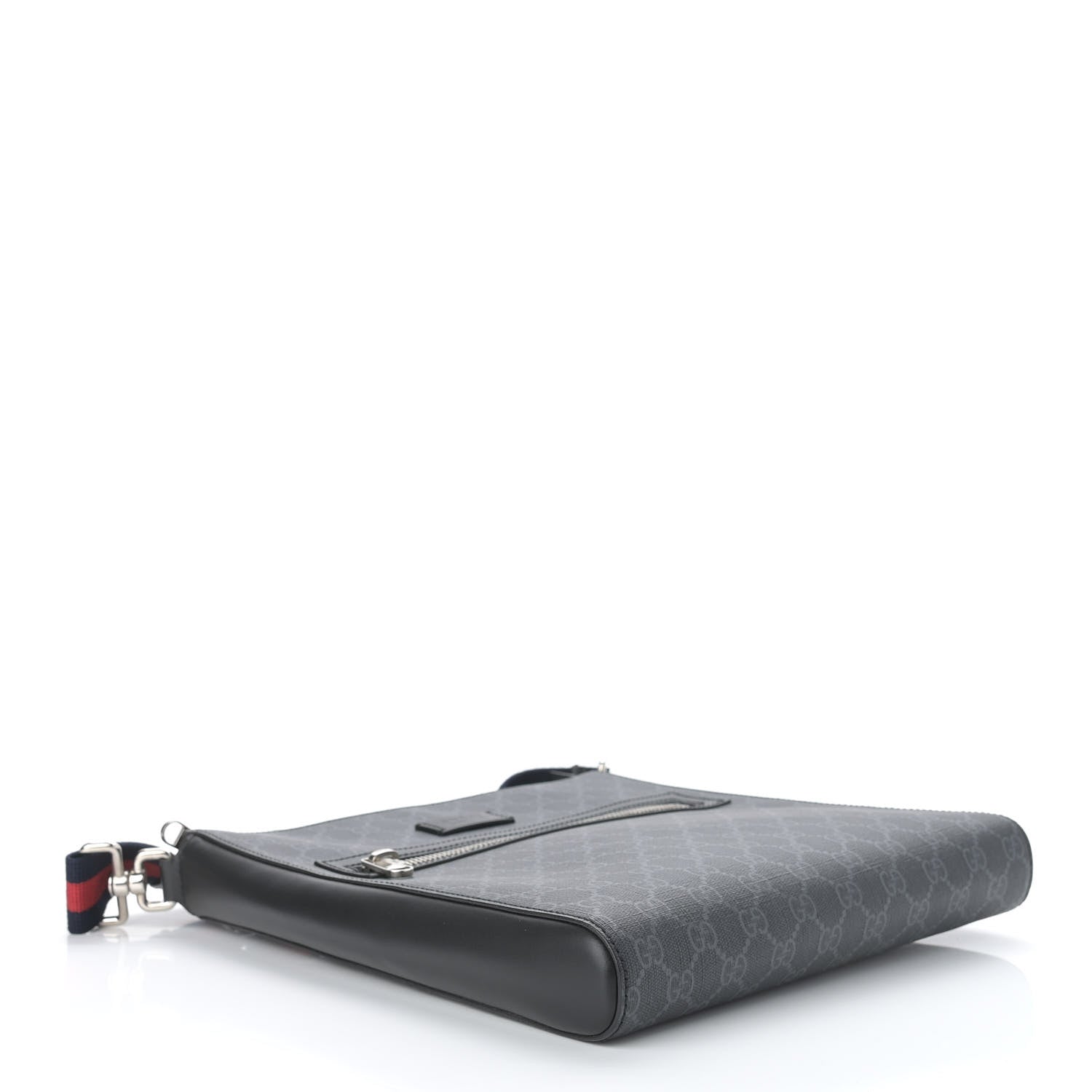 Gucci GG Supreme Monogram Appia Calfskin Web Flat Messenger Bag Black Grey 4 of 10