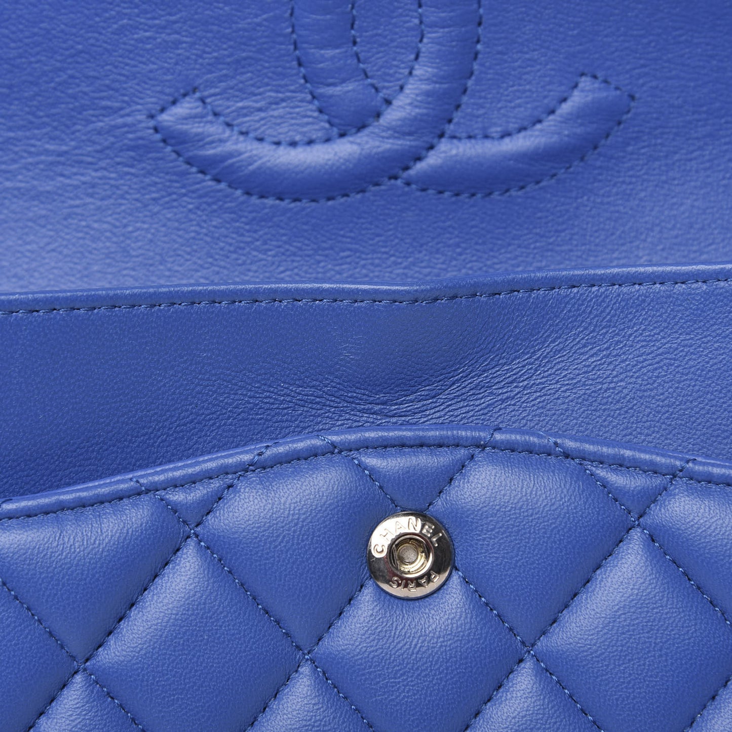 Lambskin Quilted Medium Double Flap Blue