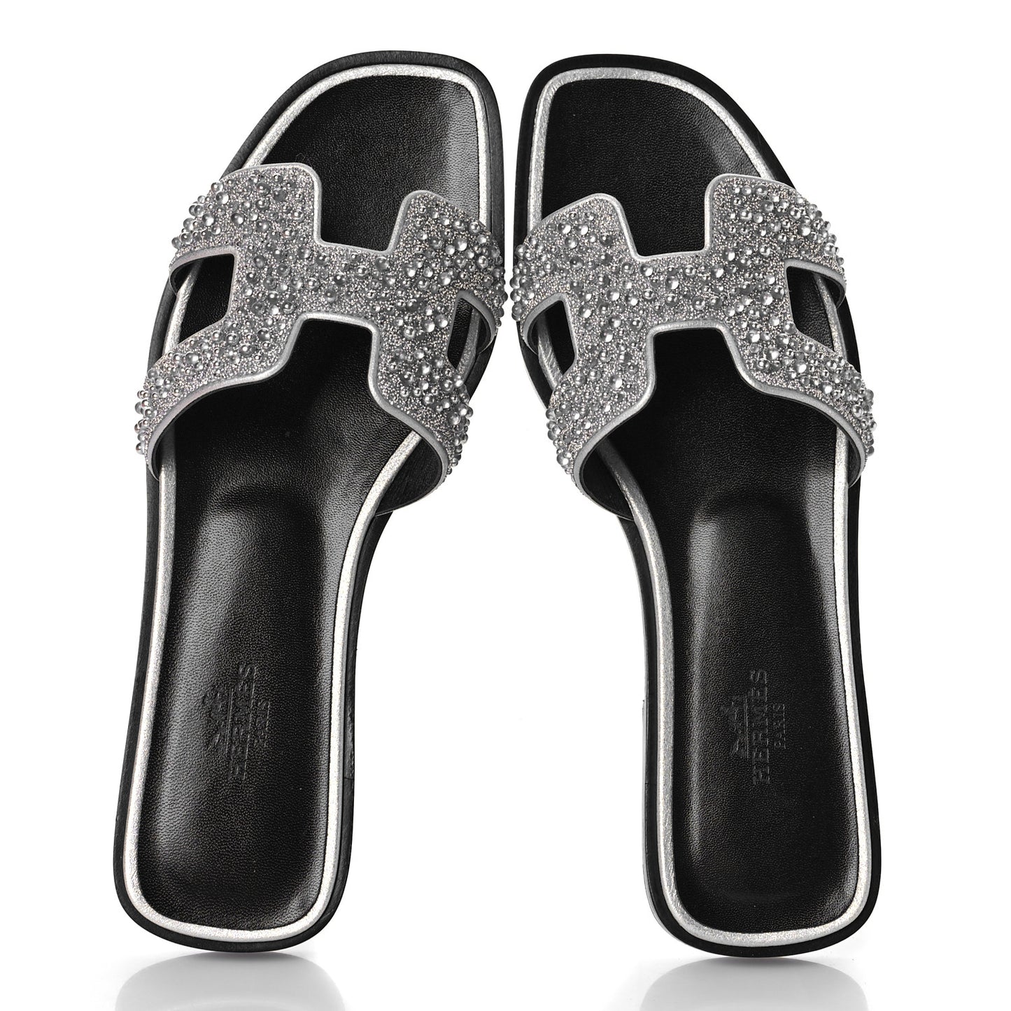 Velvet Goatskin Crystal Beads Oran Sandals 37 Gris Argente